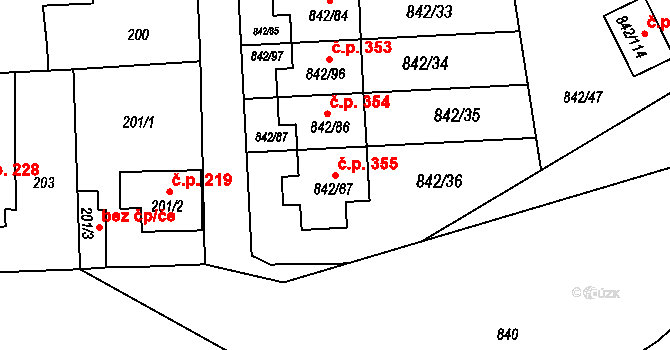 Mochov 355 na parcele st. 842/67 v KÚ Mochov, Katastrální mapa