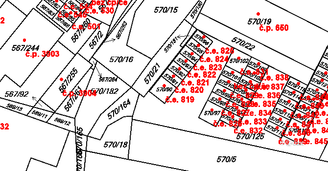 Vyškov-Předměstí 819, Vyškov na parcele st. 570/90 v KÚ Vyškov, Katastrální mapa