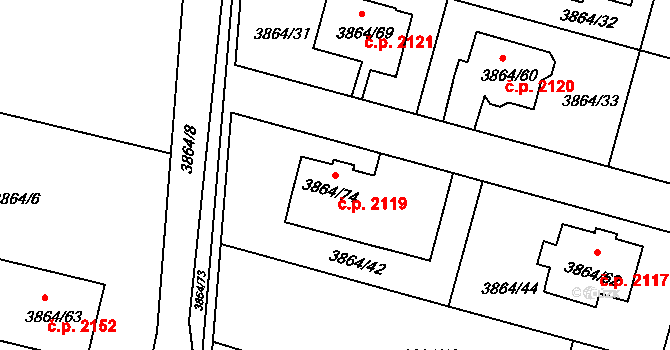 Předměstí 2119, Litoměřice na parcele st. 3864/74 v KÚ Litoměřice, Katastrální mapa