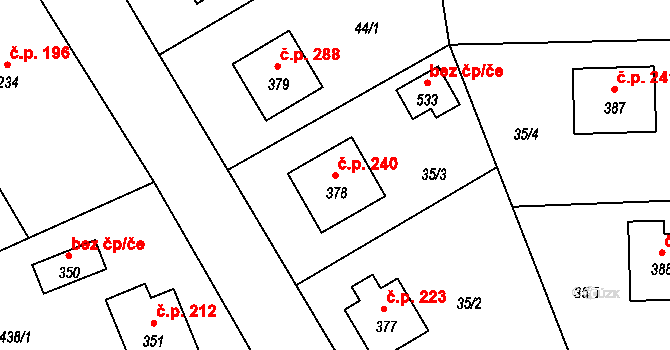 Čechtice 240 na parcele st. 378 v KÚ Čechtice, Katastrální mapa