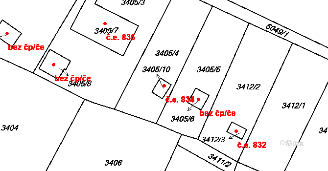 Choceňské Předměstí 834, Vysoké Mýto na parcele st. 3405/10 v KÚ Vysoké Mýto, Katastrální mapa