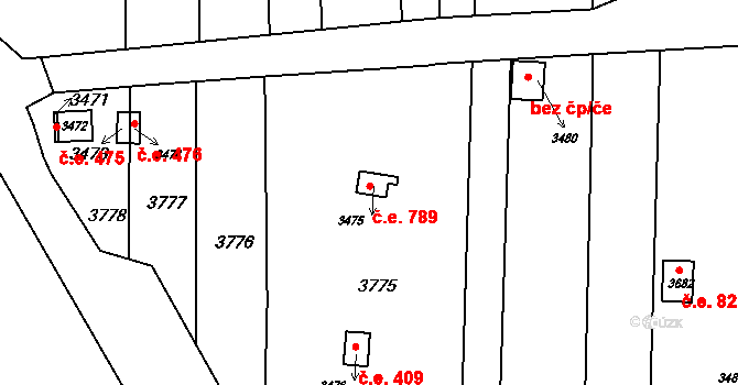 Otrokovice 789 na parcele st. 3475 v KÚ Otrokovice, Katastrální mapa