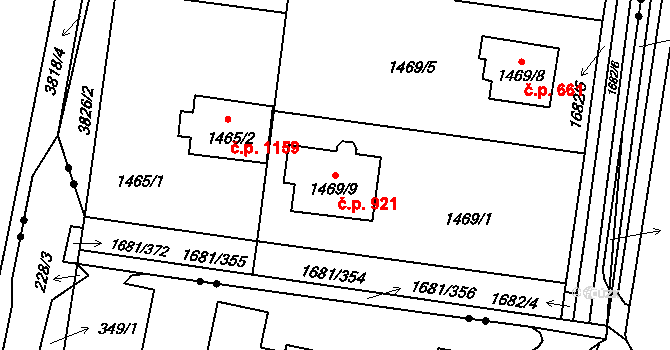 Stará Bělá 921, Ostrava na parcele st. 1469/9 v KÚ Stará Bělá, Katastrální mapa