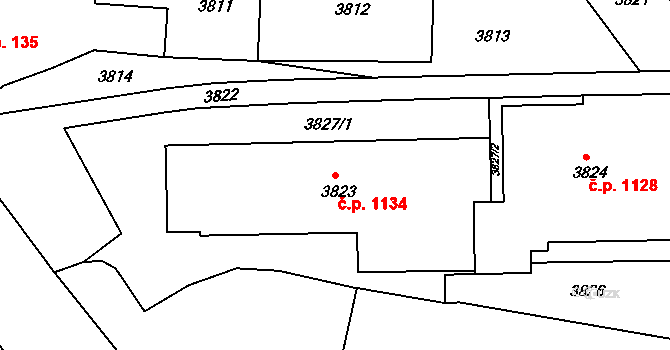 Žďár nad Sázavou 1 1134, Žďár nad Sázavou na parcele st. 3823 v KÚ Město Žďár, Katastrální mapa