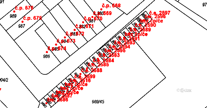 Znojmo 2595 na parcele st. 969/31 v KÚ Znojmo-město, Katastrální mapa