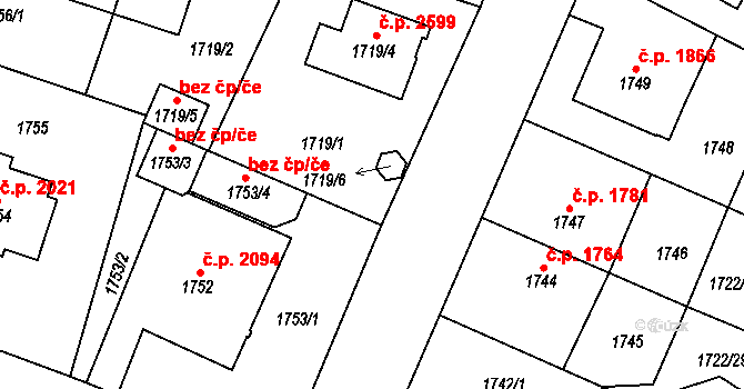 Teplice 39153410 na parcele st. 1719/6 v KÚ Teplice, Katastrální mapa