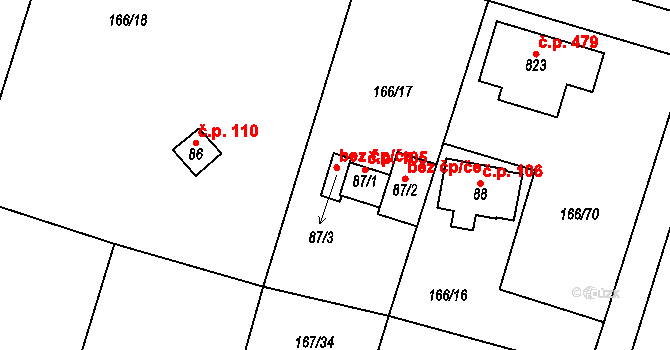 Březová-Oleško 39622410 na parcele st. 87/3 v KÚ Březová u Zvole, Katastrální mapa