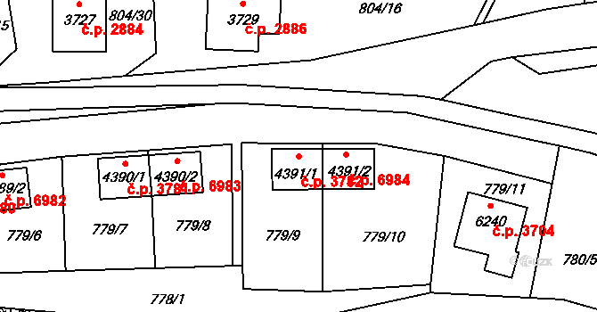 Zlín 3782 na parcele st. 4391/1 v KÚ Zlín, Katastrální mapa
