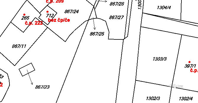 Hudlice 42213410 na parcele st. 243 v KÚ Hudlice, Katastrální mapa