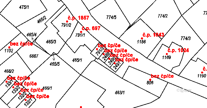 Kraslice 43098410 na parcele st. 2489 v KÚ Kraslice, Katastrální mapa
