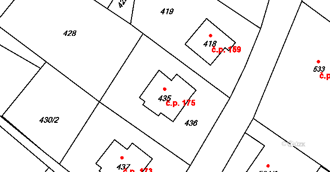 Děhylov 175 na parcele st. 435 v KÚ Děhylov, Katastrální mapa