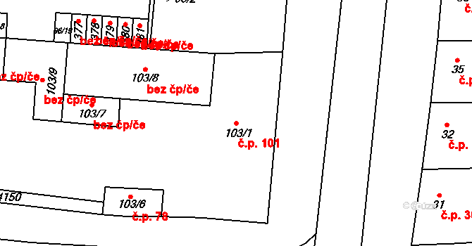 Brankovice 101 na parcele st. 103/1 v KÚ Brankovice, Katastrální mapa