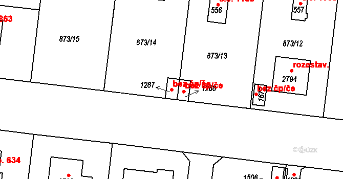 Plzeň 46599410 na parcele st. 1287 v KÚ Valcha, Katastrální mapa