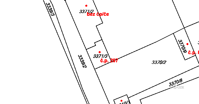 Buchlovice 297 na parcele st. 3371/3 v KÚ Buchlovice, Katastrální mapa