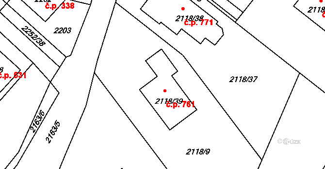 Rapotín 761 na parcele st. 2118/39 v KÚ Rapotín, Katastrální mapa
