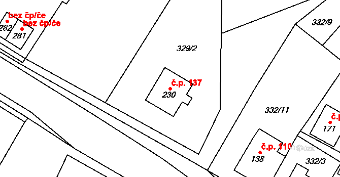 Jeníkov 137 na parcele st. 230 v KÚ Jeníkov u Hlinska, Katastrální mapa