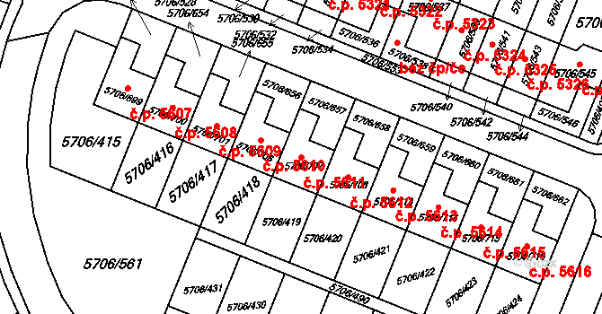 Jihlava 5611 na parcele st. 5706/707 v KÚ Jihlava, Katastrální mapa