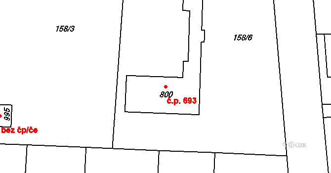 Slatiňany 693 na parcele st. 800 v KÚ Slatiňany, Katastrální mapa
