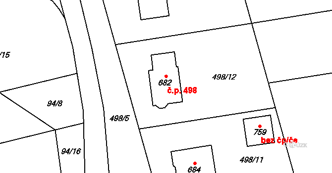 Rokytnice 498 na parcele st. 682 v KÚ Rokytnice u Přerova, Katastrální mapa