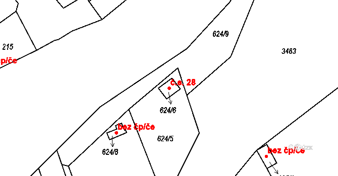 Velké Předměstí 28, Horšovský Týn na parcele st. 624/6 v KÚ Horšovský Týn, Katastrální mapa