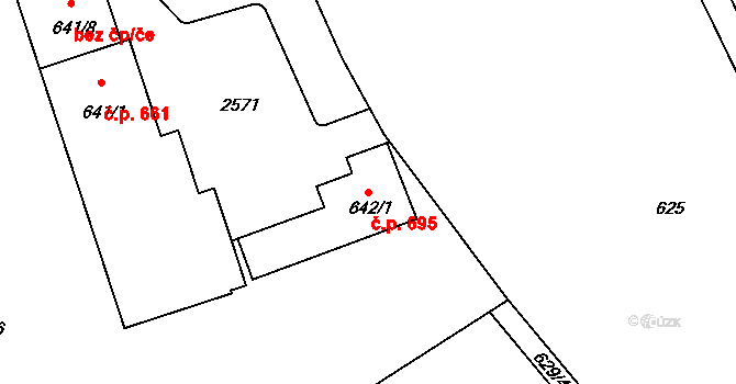 Přeštice 695 na parcele st. 642/1 v KÚ Přeštice, Katastrální mapa