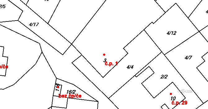 Míčov 1, Míčov-Sušice na parcele st. 3 v KÚ Míčov, Katastrální mapa