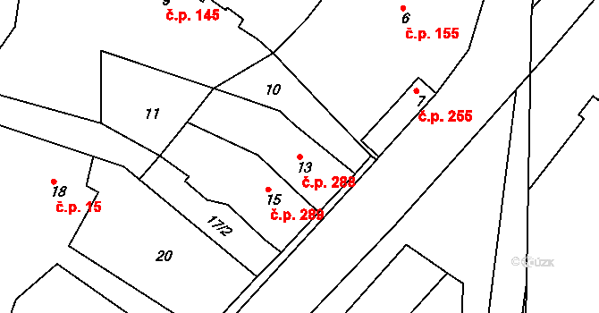 Jasenná 288 na parcele st. 13 v KÚ Jasenná, Katastrální mapa