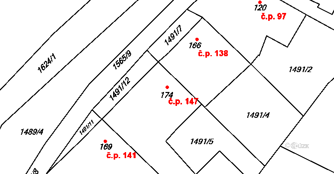 Opatovice nad Labem 147 na parcele st. 174 v KÚ Opatovice nad Labem, Katastrální mapa