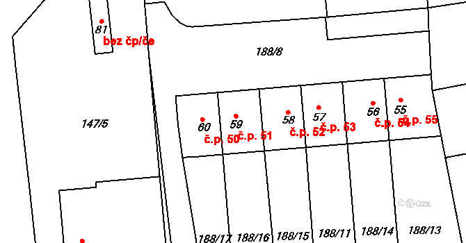 Žáravice 51 na parcele st. 59 v KÚ Žáravice, Katastrální mapa