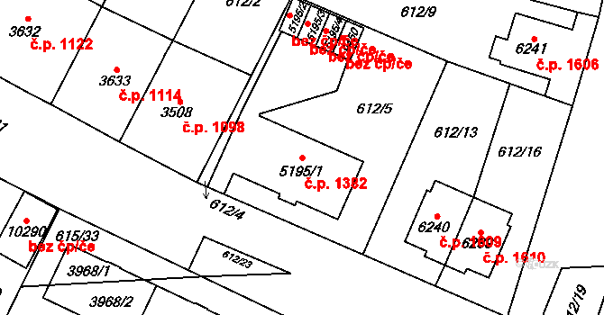 Bílé Předměstí 1382, Pardubice na parcele st. 5195/1 v KÚ Pardubice, Katastrální mapa