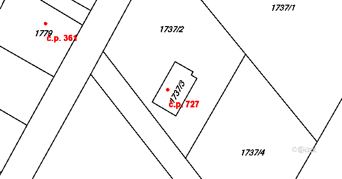 Bartovice 727, Ostrava na parcele st. 1737/3 v KÚ Bartovice, Katastrální mapa