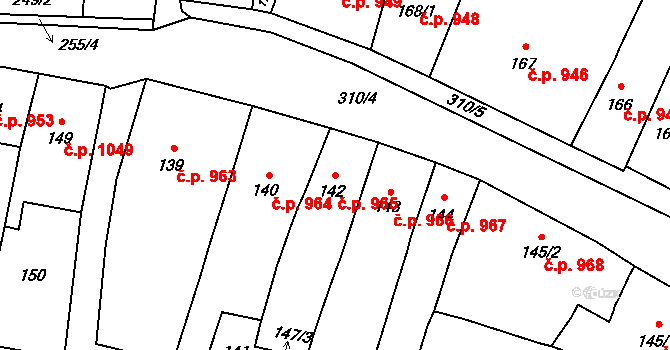 Mohelnice 965 na parcele st. 142 v KÚ Mohelnice, Katastrální mapa