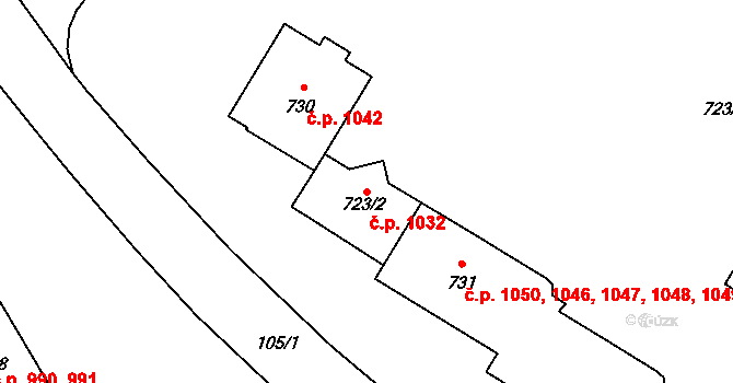 Kopřivnice 1032 na parcele st. 723/2 v KÚ Kopřivnice, Katastrální mapa
