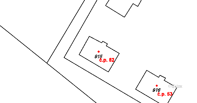 Střezov 52, Březno na parcele st. 915 v KÚ Březno u Chomutova, Katastrální mapa