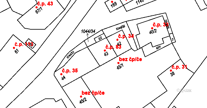 Hříškov 83 na parcele st. 43 v KÚ Hříškov, Katastrální mapa