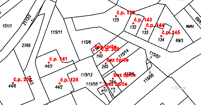 Dolní Radechová 209 na parcele st. 190 v KÚ Dolní Radechová, Katastrální mapa