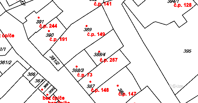 Borkovany 257 na parcele st. 388/4 v KÚ Borkovany, Katastrální mapa