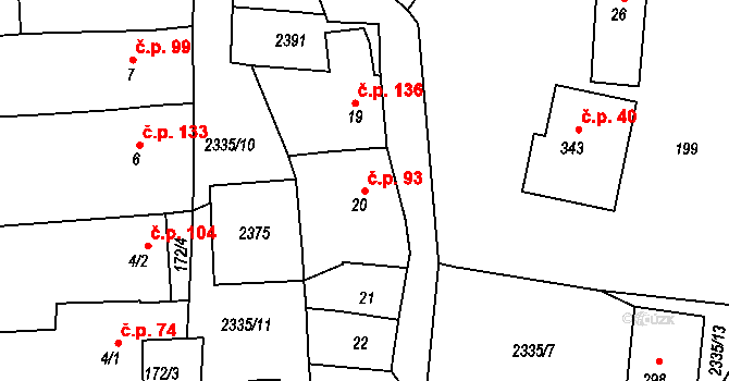 Morkůvky 93 na parcele st. 20 v KÚ Morkůvky, Katastrální mapa