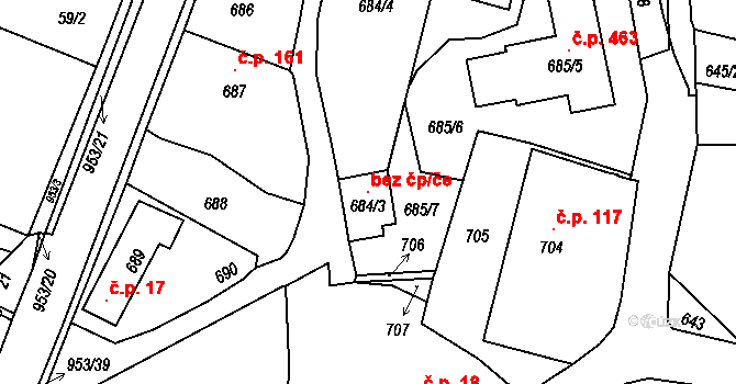 Hvozdná 100257411 na parcele st. 684/3 v KÚ Hvozdná, Katastrální mapa