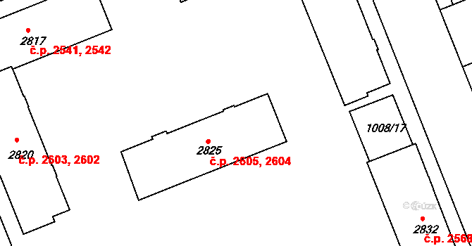 Kroměříž 2604,2605 na parcele st. 2825 v KÚ Kroměříž, Katastrální mapa