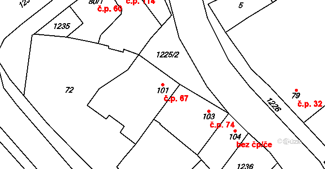 Krumsín 67 na parcele st. 101 v KÚ Krumsín, Katastrální mapa