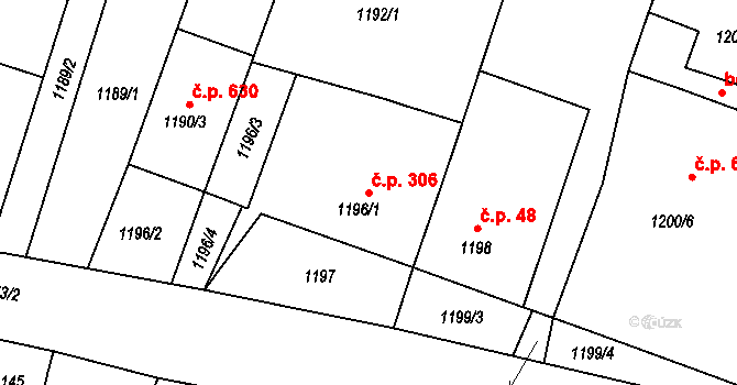 Plumlov 306 na parcele st. 1196/1 v KÚ Plumlov, Katastrální mapa