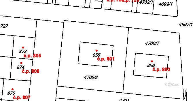 Hrušovany nad Jevišovkou 801 na parcele st. 855 v KÚ Hrušovany nad Jevišovkou, Katastrální mapa