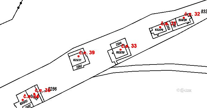 Vranov nad Dyjí 33 na parcele st. 833/30 v KÚ Vranov nad Dyjí, Katastrální mapa