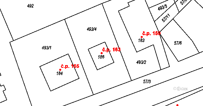 Žerotice 163 na parcele st. 186 v KÚ Žerotice, Katastrální mapa