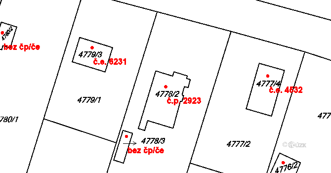 Znojmo 2923 na parcele st. 4778/2 v KÚ Znojmo-město, Katastrální mapa