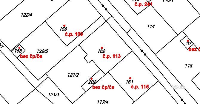 Prosenice 113 na parcele st. 162 v KÚ Prosenice, Katastrální mapa