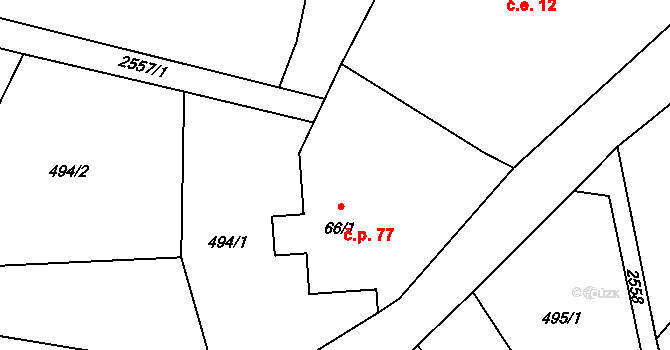 Valkeřice 77 na parcele st. 66/1 v KÚ Valkeřice, Katastrální mapa