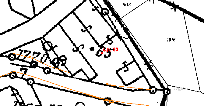 Chlístovice 33 na parcele st. 65 v KÚ Chlístovice, Katastrální mapa