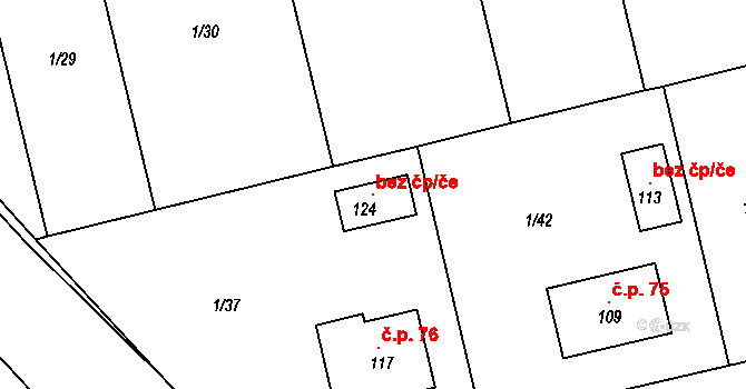 Želetava 115234411 na parcele st. 124 v KÚ Bítovánky, Katastrální mapa
